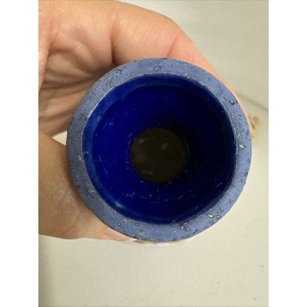 Studio Art Pottery vase MD Signed Mid Century Heavy Blue Pink Gold Strip - Picture 9 of 15
